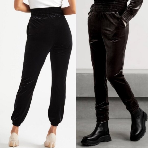 commando | Smocked Velvet High Rise Joggers Black - Picture 1 of 7